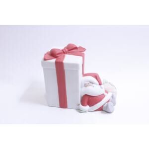 Santa Claus with Big Gift Box, Piggy Bank, 3 1/2", Porcelain, Bumpkins, Adorable